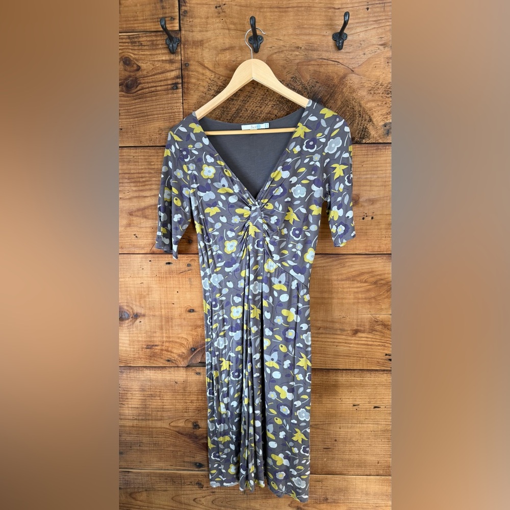 Boden Floral Gray, Yellow and Purple Knit Dress - Size 4